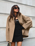 Autumn Fashion High-End Brown Hair, Collar Bat Sleeve Open Shirt Jacket Simple Commuter Women's Clothing 68HZ