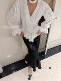 Court Style Design Lotus Leaf Side Long-Sleeved Shirt 2026 Spring And Autumn New Temperament High-End Blouse Woman 68HZ