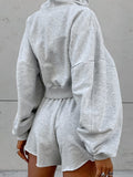 2025 Autumn Hooded Long-Sleeved Sweaty Loose Shorts Two-Piece Set Of Casual Sports Suit Gray Woman 68HZ