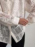 2025 New Lace Hollow Shirt Commuting Women Design Fashion Long-Sleeved Shirt Woman 68HZ