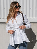 Autumn 2025 Commuting Women's Top Design Sense Cross-Tie Belt To Repair Folded Shirt 68HZ