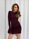 Women's Autumn High-End Thin Dress Long-Sleeved Lotus Leaves Side Fold Sexy Hottie Tight-Buty-Gum Skirt 68HZ