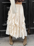 Apricot Lotus Side Temperament A Swing Spliced Lace Skirt 2025 Autumn New Long Dress 68HZ