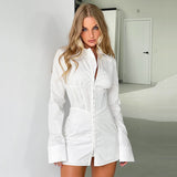 2025 Autumn Dress New White Polo Shirt Commuting Thin Waist Long-Sleeved Dress Women's Clothing 68HZ