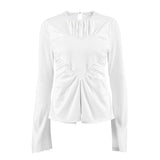 Autumn 2025 New White Collar Design T-Shirt Women's Fashion Long-Sleeved Horn Sleeve Top 68HZ