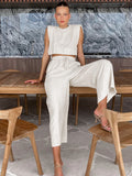 2025 Summer New Cushion Shoulder Sleeveless Top Trousers Two Sets Of Casual Fashion Cotton Sets Of Women's Clothing 68HZ