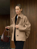Autumn Fashion High-End Brown Hair, Collar Bat Sleeve Open Shirt Jacket Simple Commuter Women's Clothing 68HZ