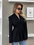 Women's Autumn Temperament Elegant Repair Waist Black Small Suit Commuting Design V Collar Suit Coat 68HZ