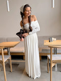 2025 New High-End Feeling Collar Long-Sleeved Top Folded High-Waisted Long-Waisted Dress Suit Women's Autumn Two Sets 68HZ