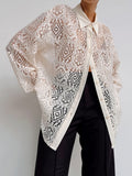 2025 New Lace Hollow Shirt Commuting Women Design Fashion Long-Sleeved Shirt Woman 68HZ