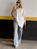 2025 Sexy Design Feel White Shoulder-Sleeved Long Sleeve Long Sleeve Asymmetrical Short Skirt Temperament Hottie Vest 68HZ