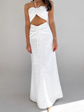 Spring And Summer White Cotton Hanging Neck Hollow With Dress 2025 Fashion New Long Dress Woman 68HZ