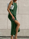 2025 New French Dress Cotton Sleeveless Dress Women's Summer Sexy Green Straight Sling Skirt 68HZ