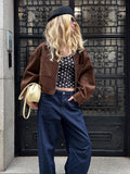 Autumn And Winter New Long-Sleeved Velvet Jacket Brown 2025 New Small Suit Zipper Jacket Women's Clothing 68HZ