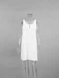 White Hollow Sexy Hottie Dress 2025 Summer Fashion Dress Women's V-Neck Sleeveless Sling Skirt 68HZ
