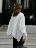 New Women's Commuting Design In Autumn 2025 Pure Cotton Open Forked Loose Cape Casual White Shirt 68HZ