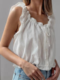 French Pure-Style Cotton Flying Sleeves Of The Flower Loaf Side Vest 2025 Spring And Summer Fashion New Top Lady 68HZ