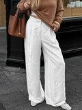 Spring/Summer 2025 Fashion High-Waisted Broad-Footed Trousers Loose Pocket Cotton Slacks Women's White Trousers 68HZ