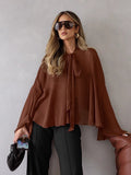 Loose Breathable Chiffon Top Woman 2025 Autumn New Shoulder Sleeves With Simple French Shirt 68HZ