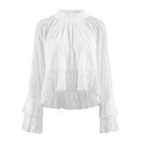 In The Autumn Of 2025, The New Women's Cascaded Horn Sleeves Are Two French Small Shirt Lace Tops. 68HZ
