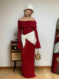 Design Suffixed Shoulder Dress Women's Spring Holiday Style Elegant Crocheted Knitted Long Skirt 68HZ