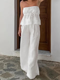 2025 Summer Holiday Style New White Tset Cotton Vest Trousers Set Fashion Two-Piece Set 68HZ