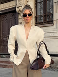 Autumn Niche Does Not Hit The Waist V Collar Long-Sleeved Blazer Women's Trend Fashion Apricot Casual Open Shirt 68HZ