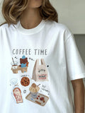 Small Design Cute Print Collar Front Shoulder Short-Sleeved T-Shirt Women Summer 2025 New White Top Girl 68HZ