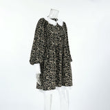 Leopard V-Neck Bubble Sleeve Splicing Lotus Leaf-Side Cover Dress 2025 New Spring Fashion Woman 68HZ