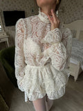 Fashion Lantern Sleeve High-Neck Diamond Net Tight-Through Set Women's Spring And Summer 2026 Niche Cake Skirt Two Sets Of Tide 68HZ