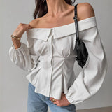 Spring 2025 New French Sexy Collar Shoulder Shirt Women Fashion Tops Up 68HZ