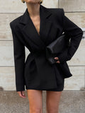Temperament Elegant Suit Suit Female High Sense Of Black Temperament Thin Waist Suit Bag Hip Skirt Two Sets 68HZ