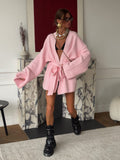 Simple Solid Color Long Knitted Women's Autumn Hoodie With Lazy Style Long Sleeve Top 68HZ