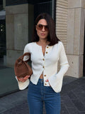 Spring And Autumn 2025 Retro Cardigan Horn Sleeves Waist Sweater Senior Sense Thin Short Knitted Shirt 68HZ
