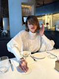 Autumn/Winter 2025 White Leisure Temperament Relaxed Small Standing Lantern Sleeves 100 Folded Commuter Style Women's Shirt 68HZ