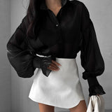 Spring And Summer New White Collar Sexy Perspective Yarn Shirt 2025 Fashion Lotus Edge Top 68HZ