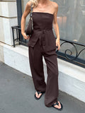 Spring And Summer Deep Brown Retro Style Bosom Design With Shoulder Straps Two Sets Of Fashion Casual Wear 68HZ