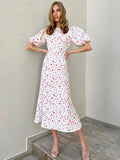 Printed Fishtail Dress Women's Bubble Sleeve Dress 2025 New Summer Floral Dress 68HZ