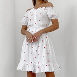 Spring New Love Print Cotton Collar Bubble Sleeve High-Waisted Dress 2025 Fashion Short Dress Woman 68HZ
