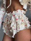 Spring And Summer New Knitted Lady Home Clothes Flowers Print Short Long Sleeve Shorts Two Sets Of Loose Breathable Set 68HZ
