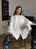 Autumn And Winter Leisure Temperament Thick And Dumb Color Color Silove Loose Fluttering Lead The Horn Sleeve With Women's Dress White 68HZ