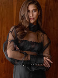 Sexy Perspective Mesh High-End Feeling Long-Sleeved Shirt 2025 Spring And Summer Fashion New Top Lady 68HZ