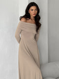 French Grinding Knitted Word-Word Repair Height Waist-Up Dress 2025 Autumn Fashion New Long Dress 68HZ