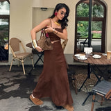 2025 Spring And Summer Sexy Hollow Cotton Sling Vest With High-Rise Long Skirt Suit Woman 68HZ