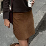 Autumn And Winter Retro Brown Knitted Velvet High Waist Slim Straight Skirt Classic Half-Dress Girl 68HZ