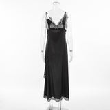 Summer Sexy Design Lace V Tie With Black Mystery Dress With Open Fork Dress Women's Dress 68HZ