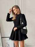 2025 Spring And Summer Fashion Temperament Sense Long-Sleeved Black Dress French Mid-Rise Lace Short Dress Women's Dress 68HZ