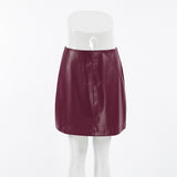 Vintage Classic Wine Red Plus Velvet Mity Leather Personality High-Waisted Niche Skirt Autumn And Winter Fashion Skirt 68HZ