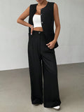 2026 Spring New Black Sleeveless Fork Trousers Two Sets Of Women's Fashion Casual Set 68HZ