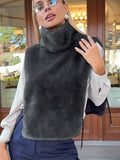 Women's Clothing Autumn And Winter New Solid Color Semi-High Collar Hairy Shoulders Sleeveless Top Dress Vest 68HZ